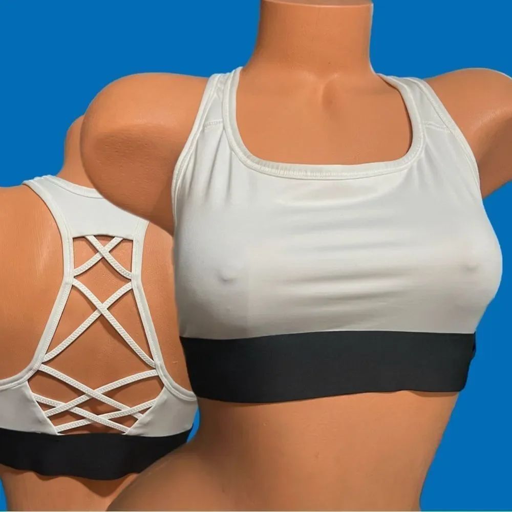 Victorias Secret The Player Unlined Strappy Racerback Sport Bra white Large